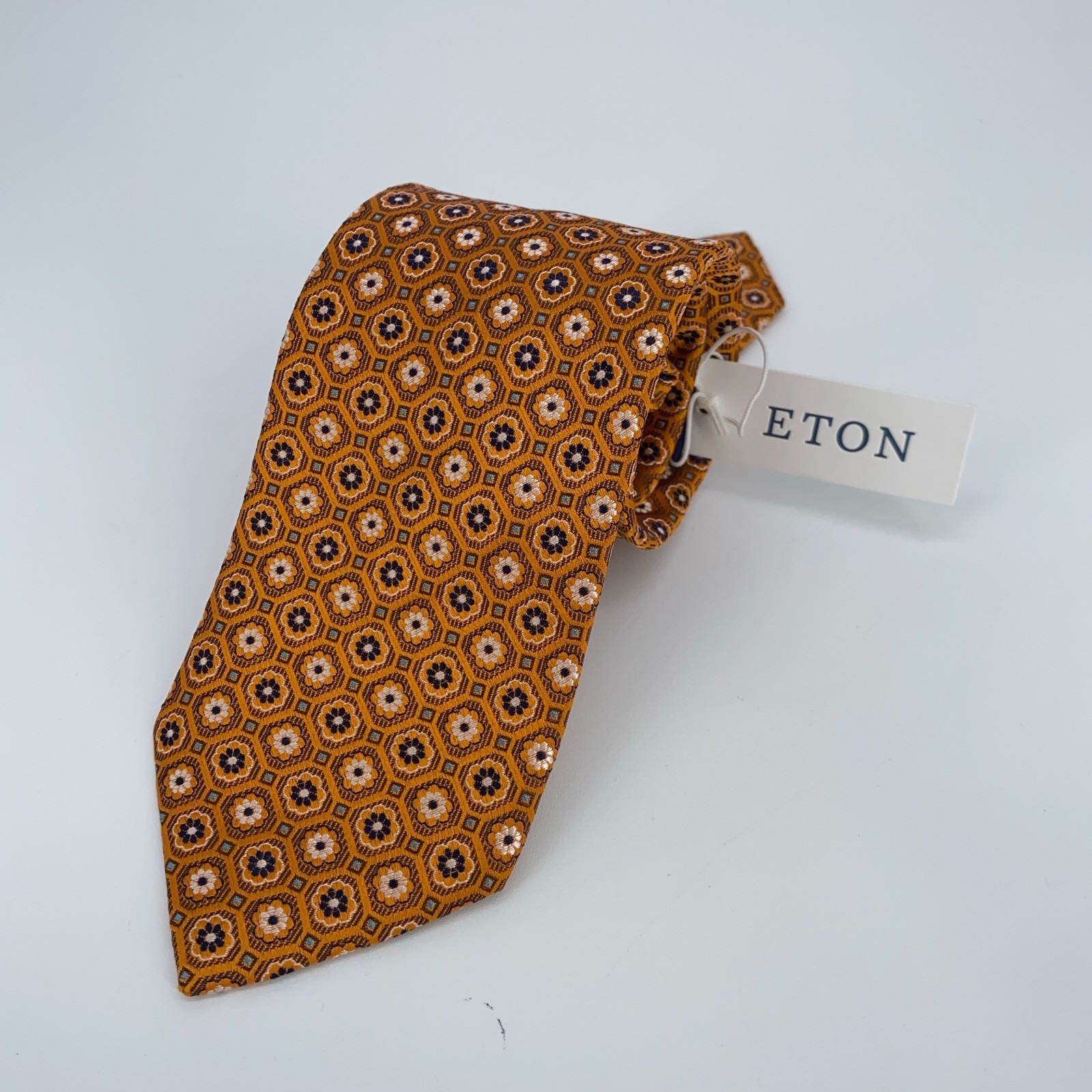 Eton Tie Men One Size Yellow Floral Silk Classic Luxury Necktie England Made Nwt